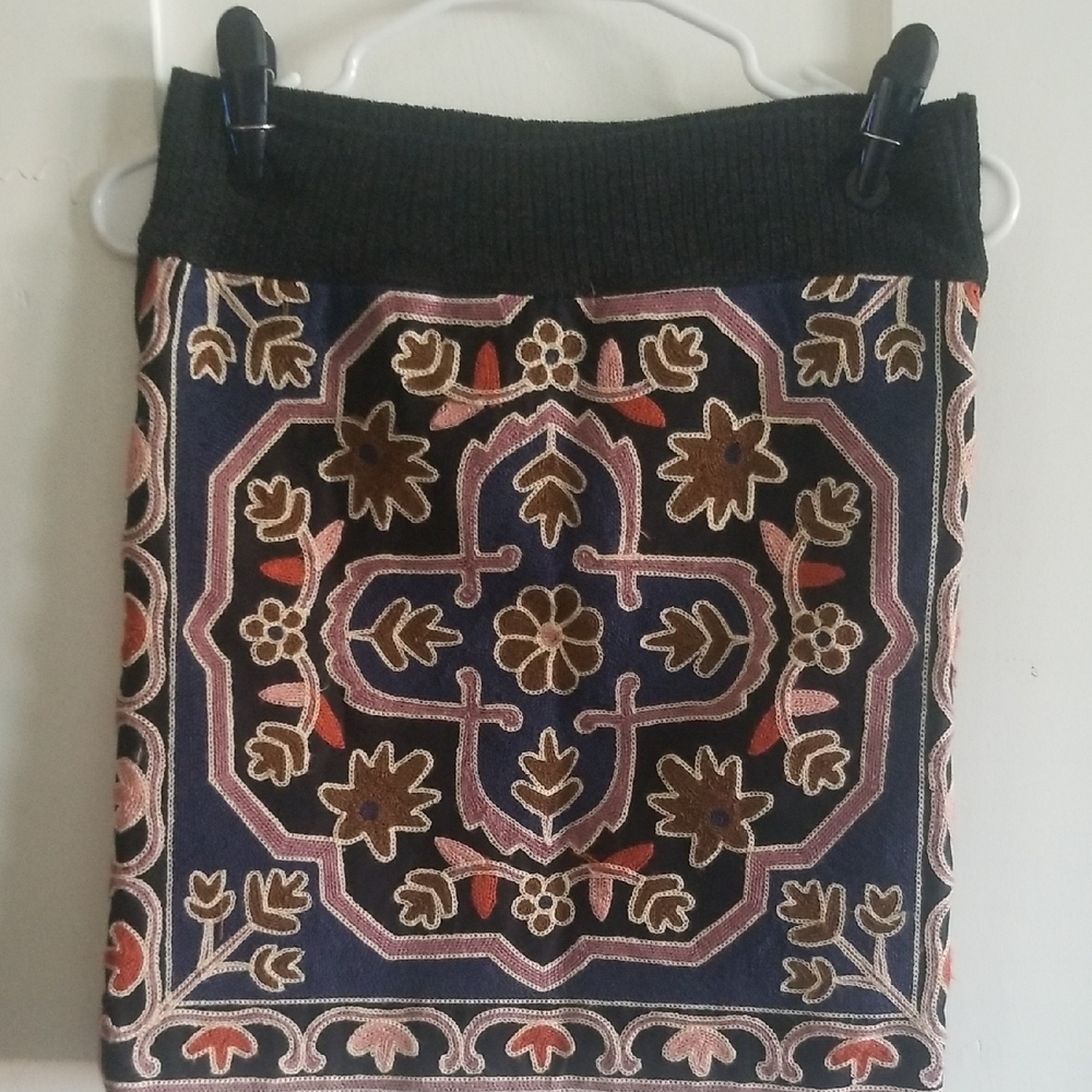 Zara Black Textured Skirt with Colorful Embroidery